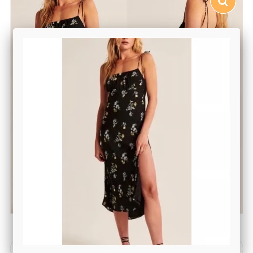 Abercrombie & Fitch tie strap black floral midi dress with slit